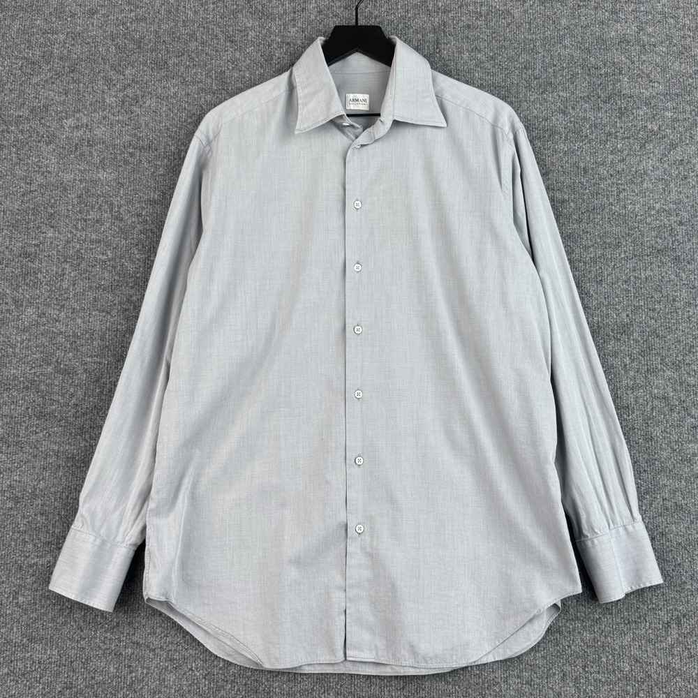 Armani Collezioni Dress Shirt Mens L 16.5 42 Gray Point Collar Long Sleeve